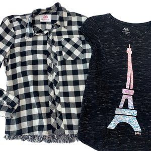 Size 14 Youth Girls Justice Shirt Bundle Long Sleeve Button Down Black Graphic